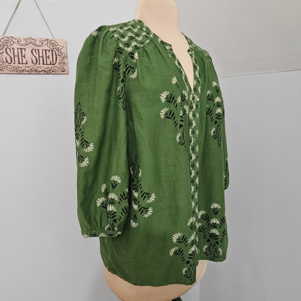 Knox Rose Green Floral Peasant Blouse Boho Size XL Cottagecore Hippie Gypsy - Picture 4 of 15